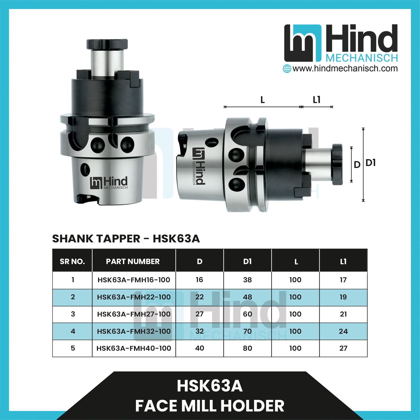 HSK63-A Face Mill Tool Holder (UPTO 100)