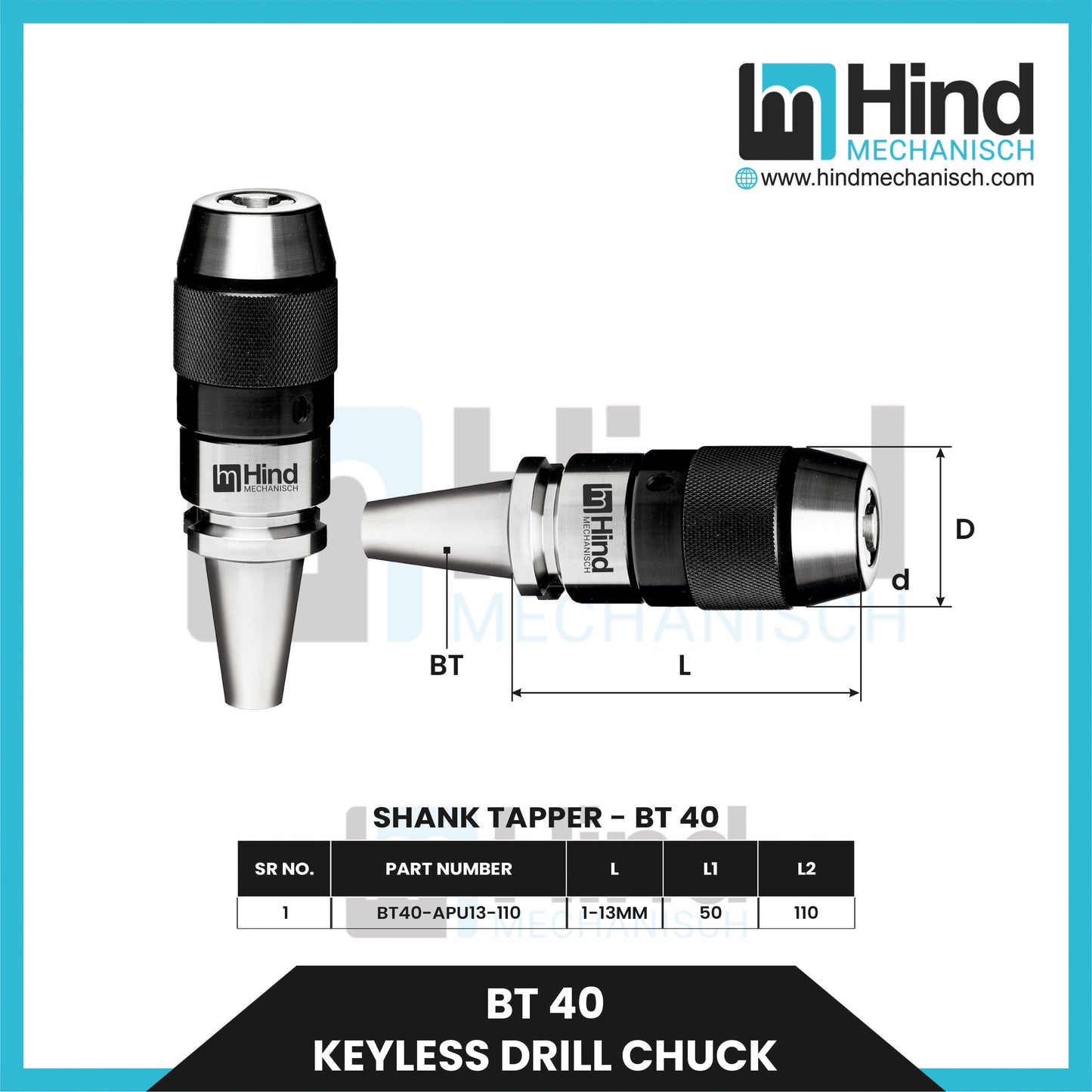 BT40 Keyless Drill Chuck Tool Holder