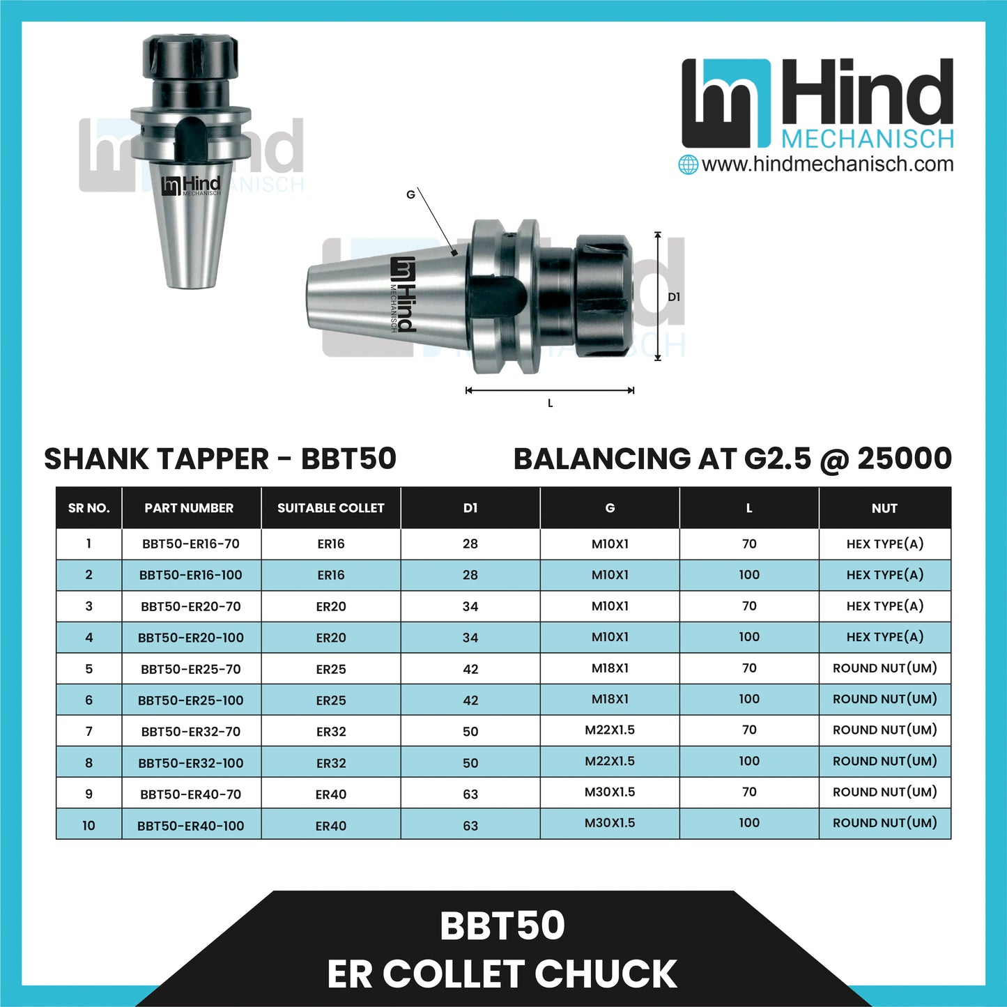 BBT50 ER Collet Chuck Tool Holder