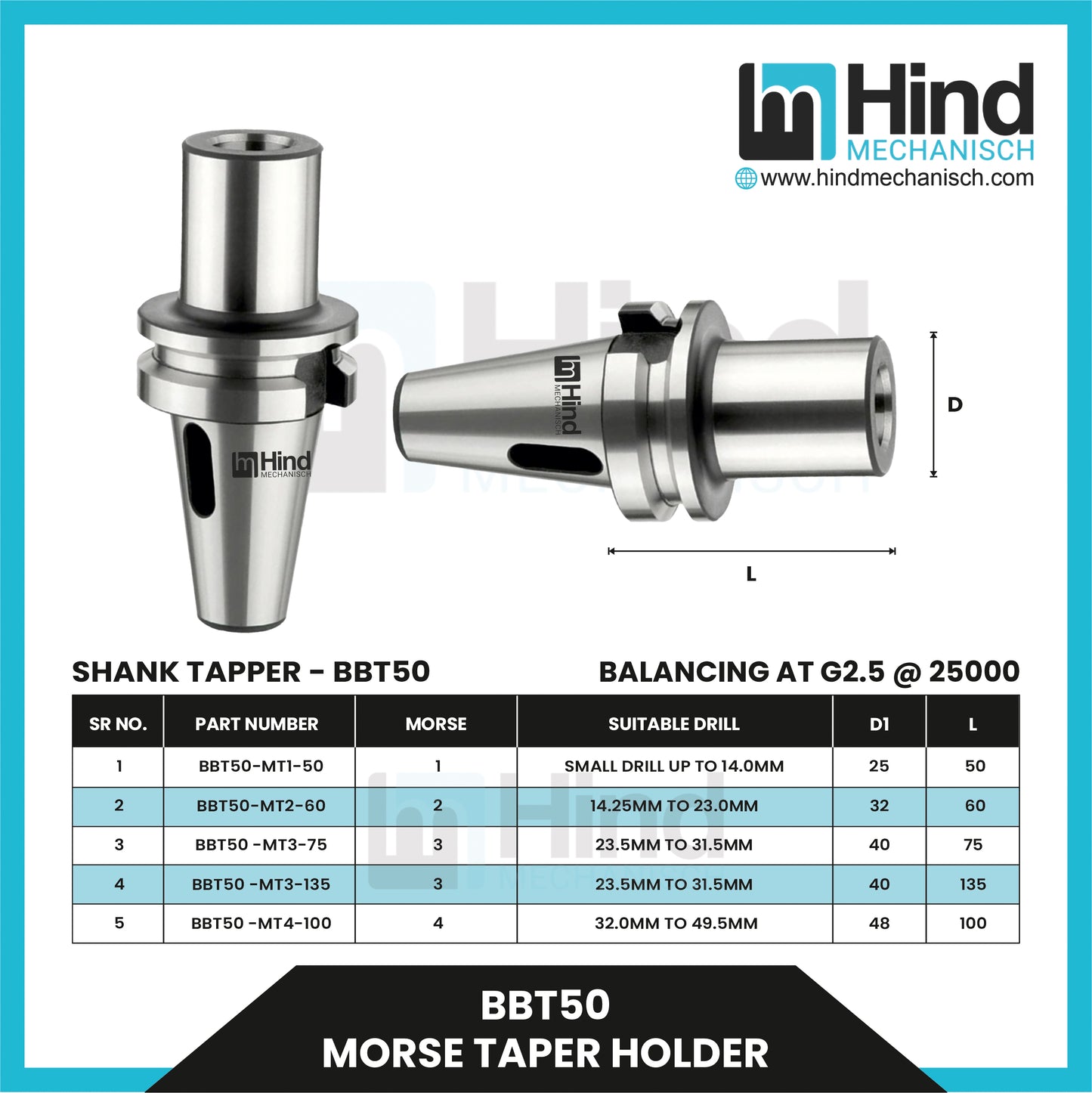 BBT50 Morse Taper Tool Holder