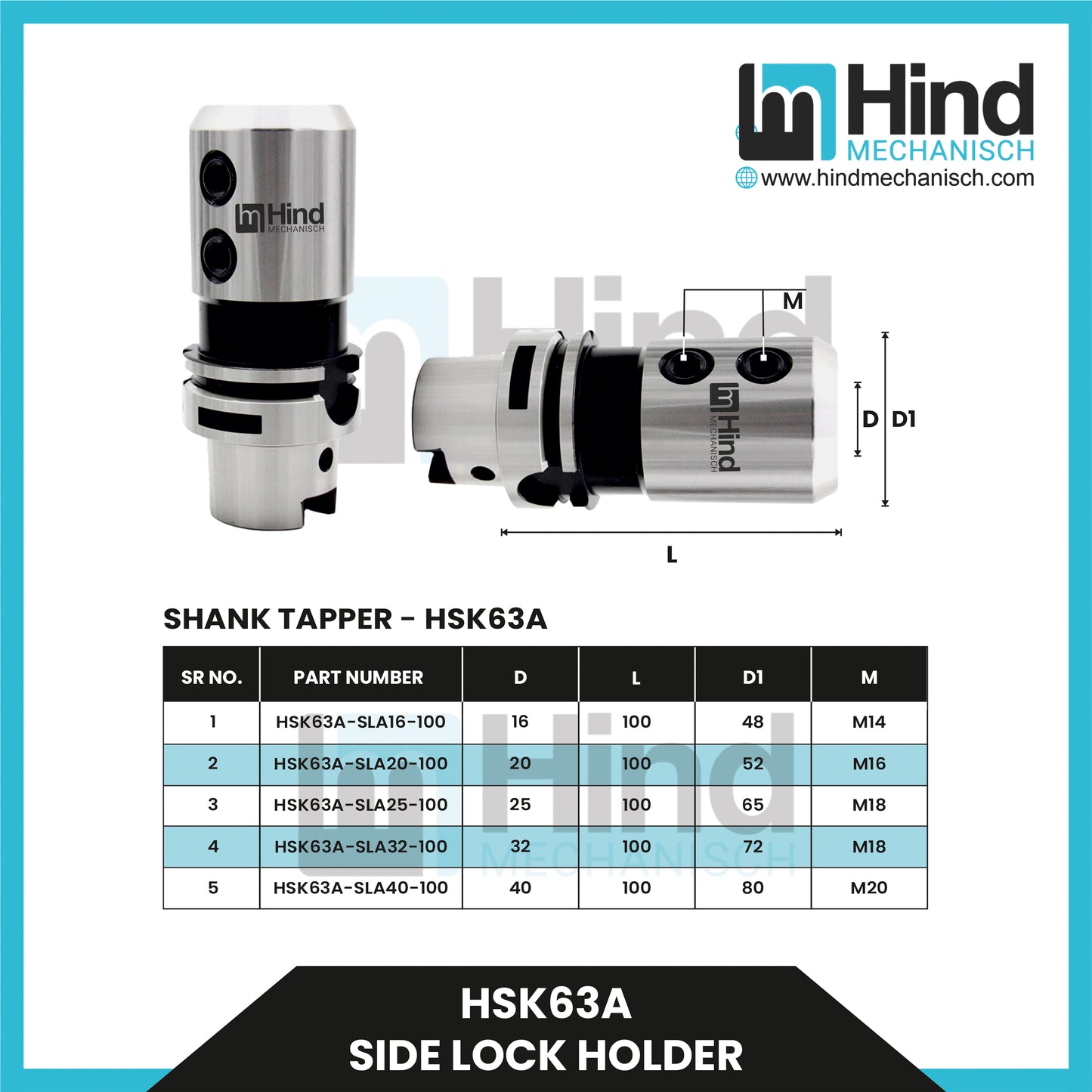 HSK63-A Side lock Tool Holder (UPTO 100)