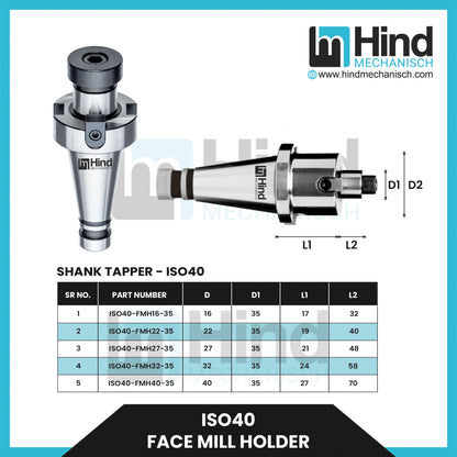 ISO40 Face Mill Tool Holder (UPTO 100)