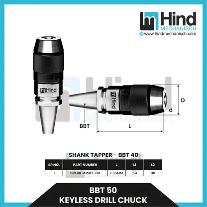 BBT50 Keyless Drill Chuck Tool Holder