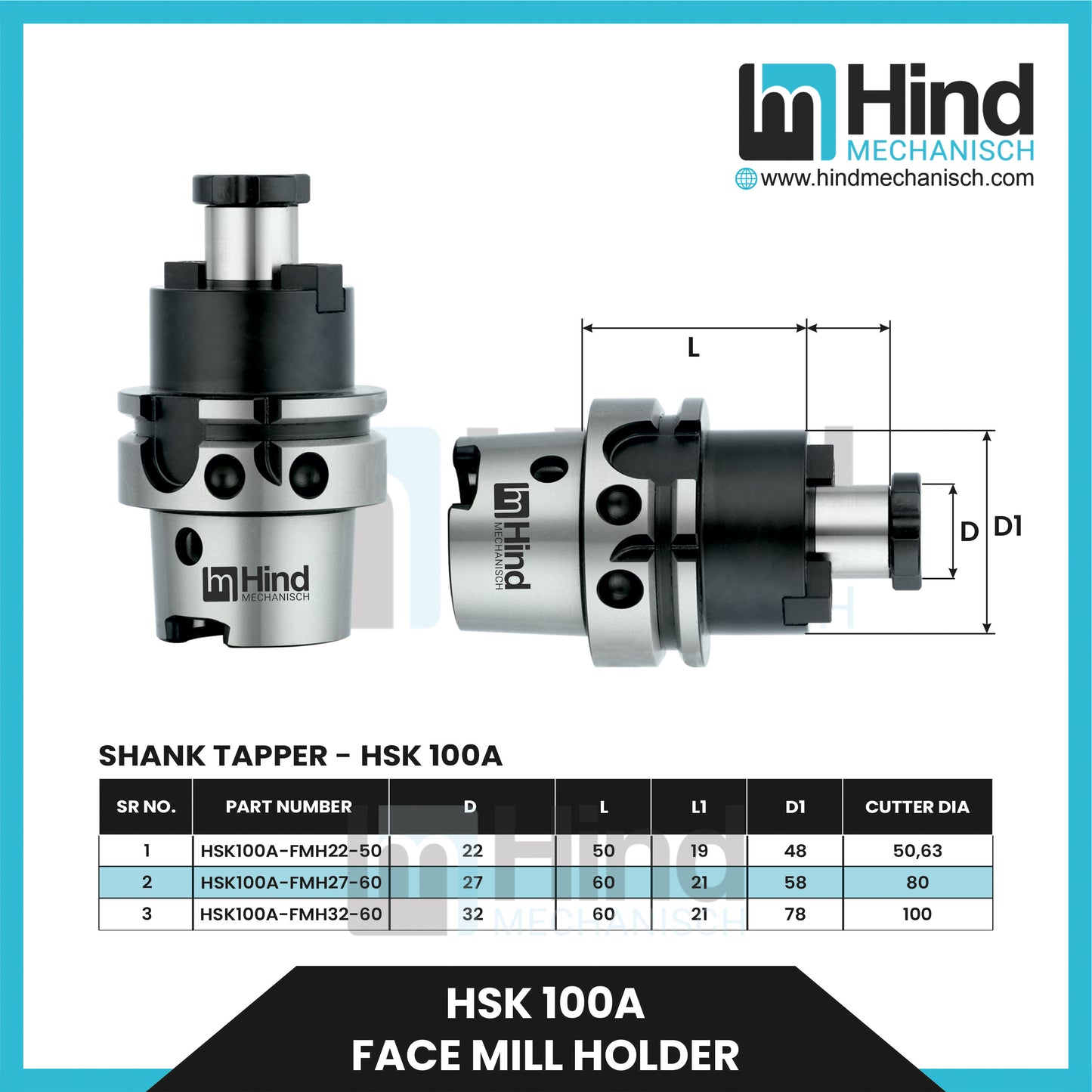 HSK100-A Face Mill Tool Holder(UPTO 100)