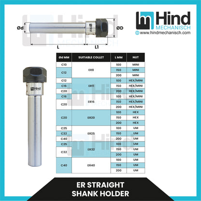 ER20 ER Collet Straight Shank Tool Holder
