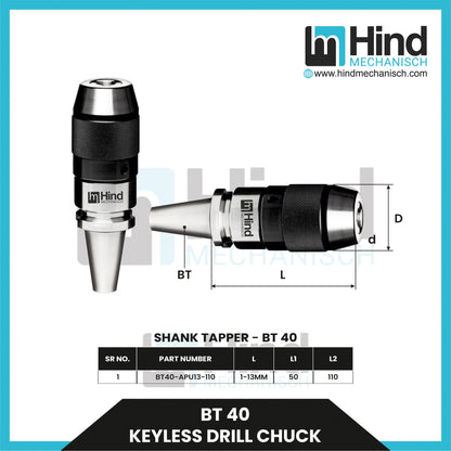 BT40 Keyless Drill Chuck Tool Holder