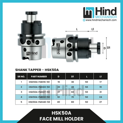 HSK50-A Face Mill Tool Holder (UPTO 100)