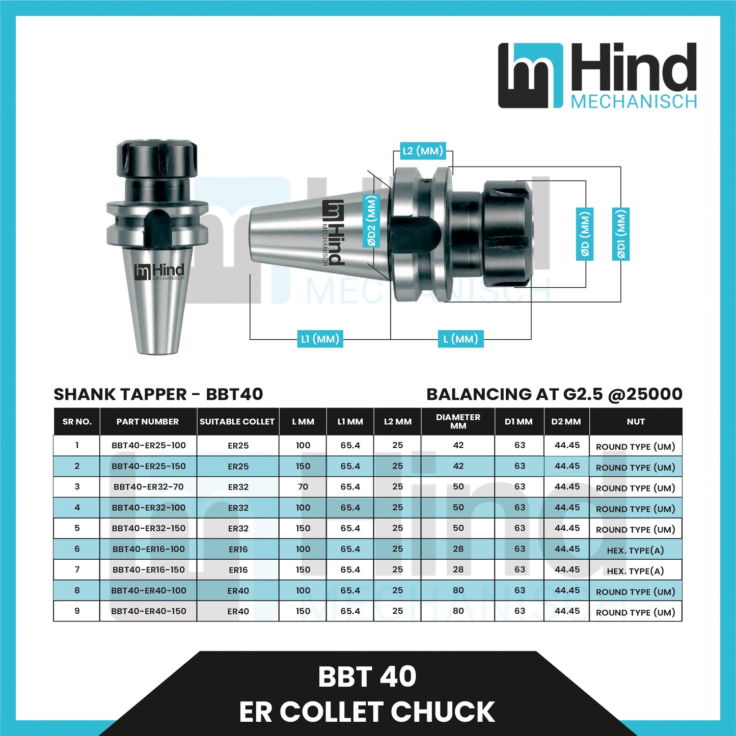 BBT40 ER Collet Chuck Tool Holder