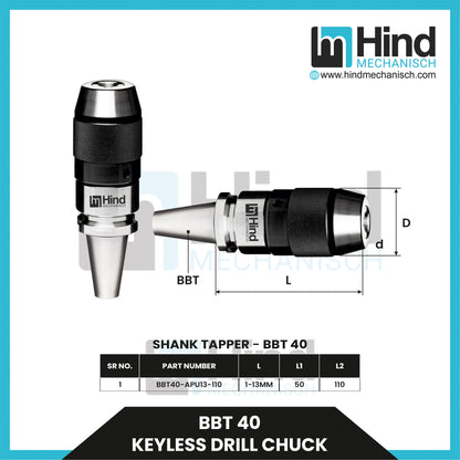 BBT40 Keyless Drill Chuck Tool Holder