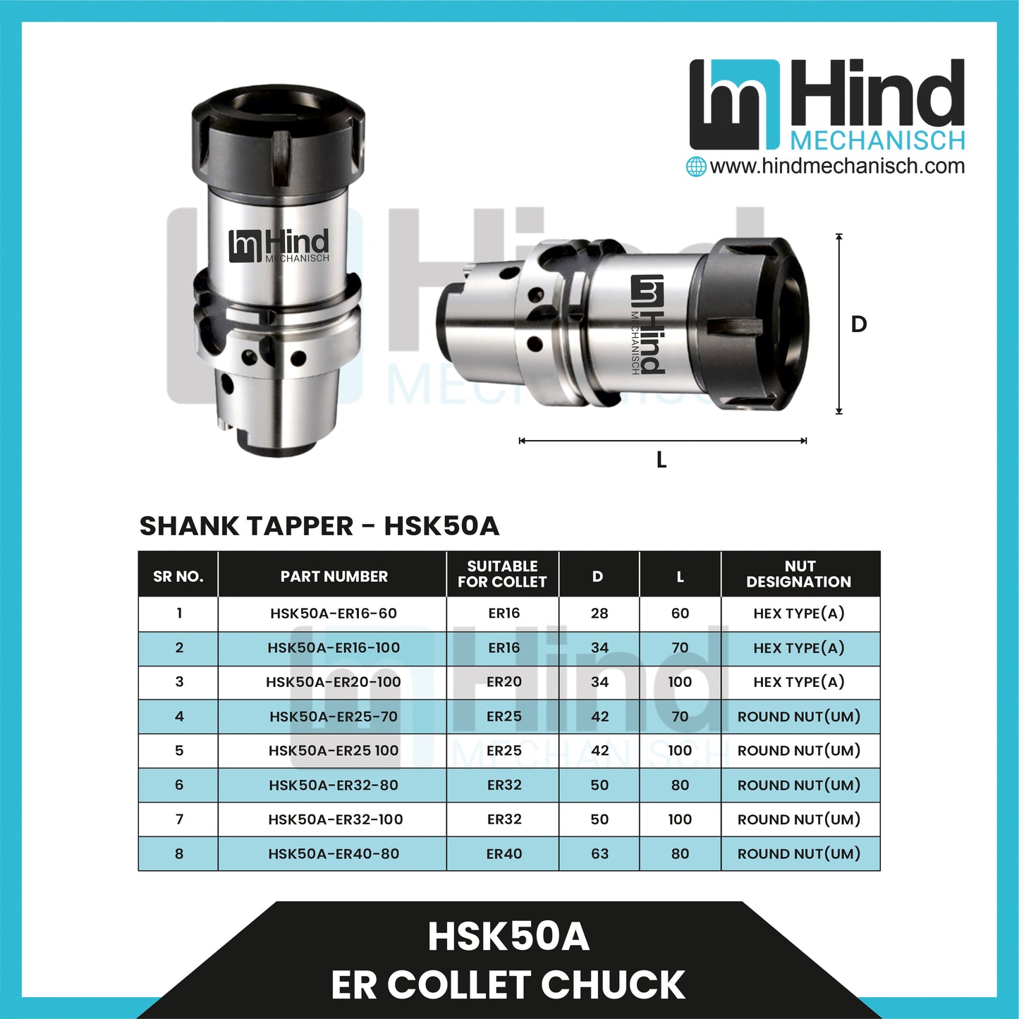 HSK50-A ER Collet Chuck Tool Holder
