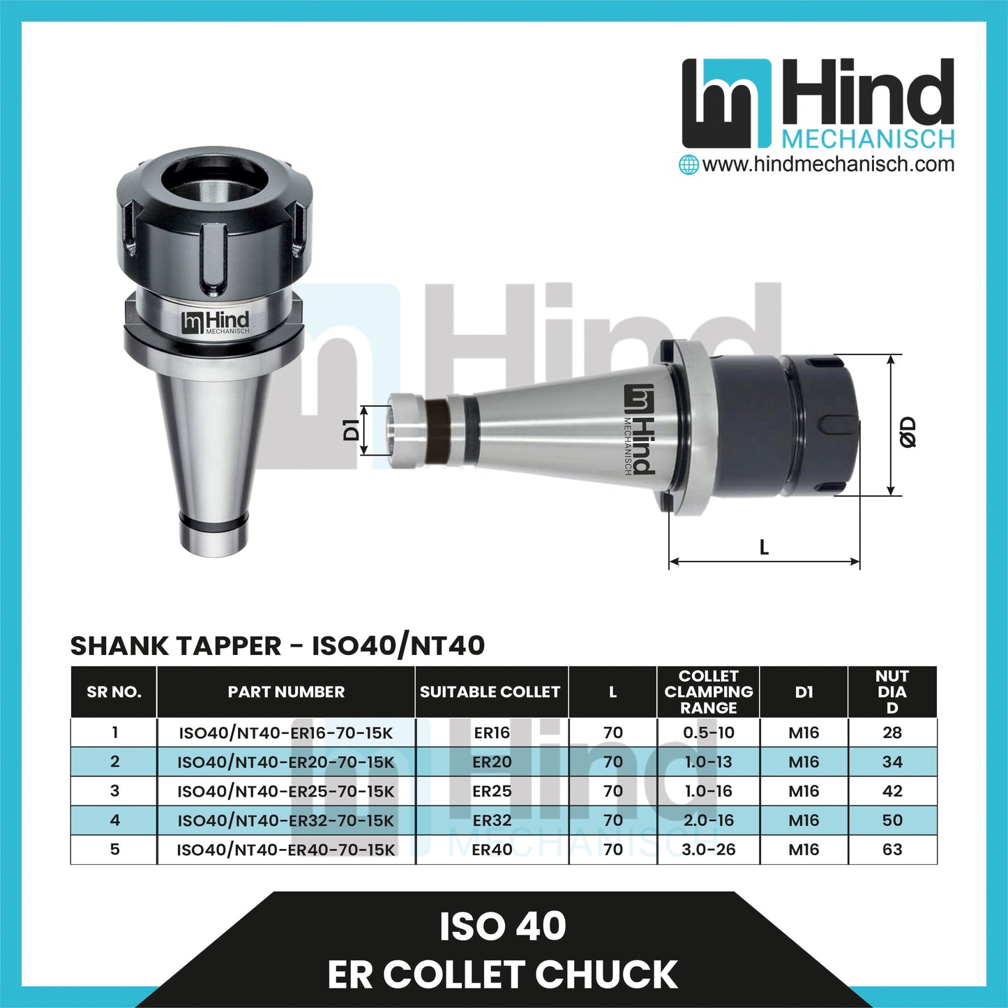 ISO40 ER Collet Chuck Tool Holder (UPTO 100)
