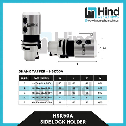 HSK50-A Side Lock Tool Holder (UPTO 100)