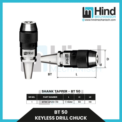 BT50 Keyless Drill Chuck Tool Holder