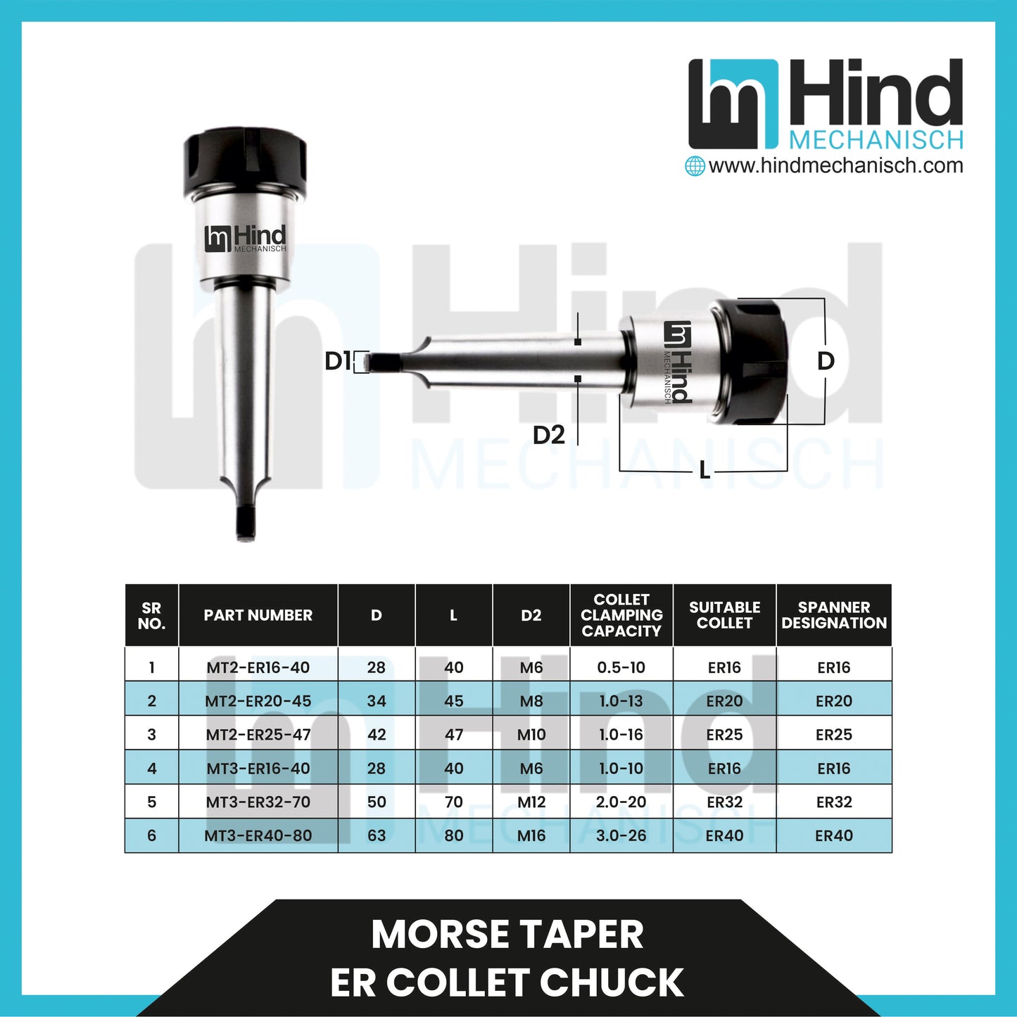 ER Collet Chuck Morse Taper Tool Holder (UPTO 100L)