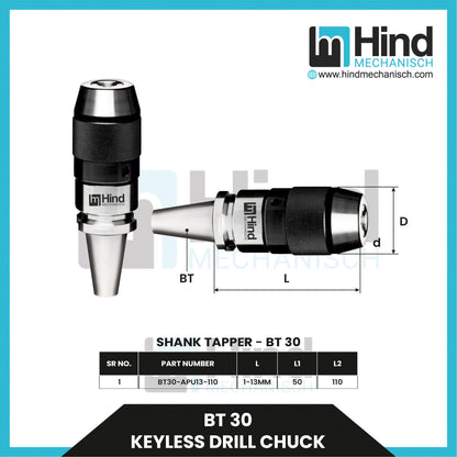 BT30 Keyless Drill Chuck Tool Holder