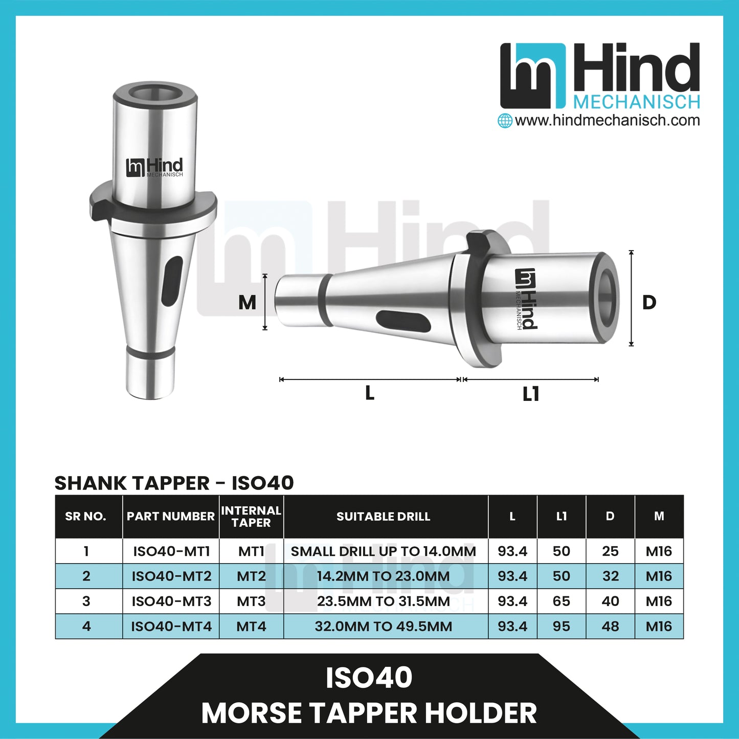 ISO40 Morse Taper Tool Holder (UPTO 100)