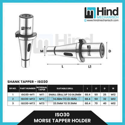 ISO30 Morse Taper Tool Holder (UPTO 100L)