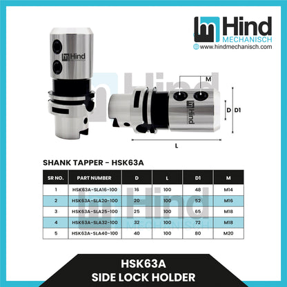 HSK63-A Side lock Tool Holder (UPTO 100)