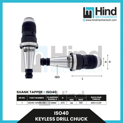 ISO40 Keyless Drill Chuck Tool Holder (UPTO 100)