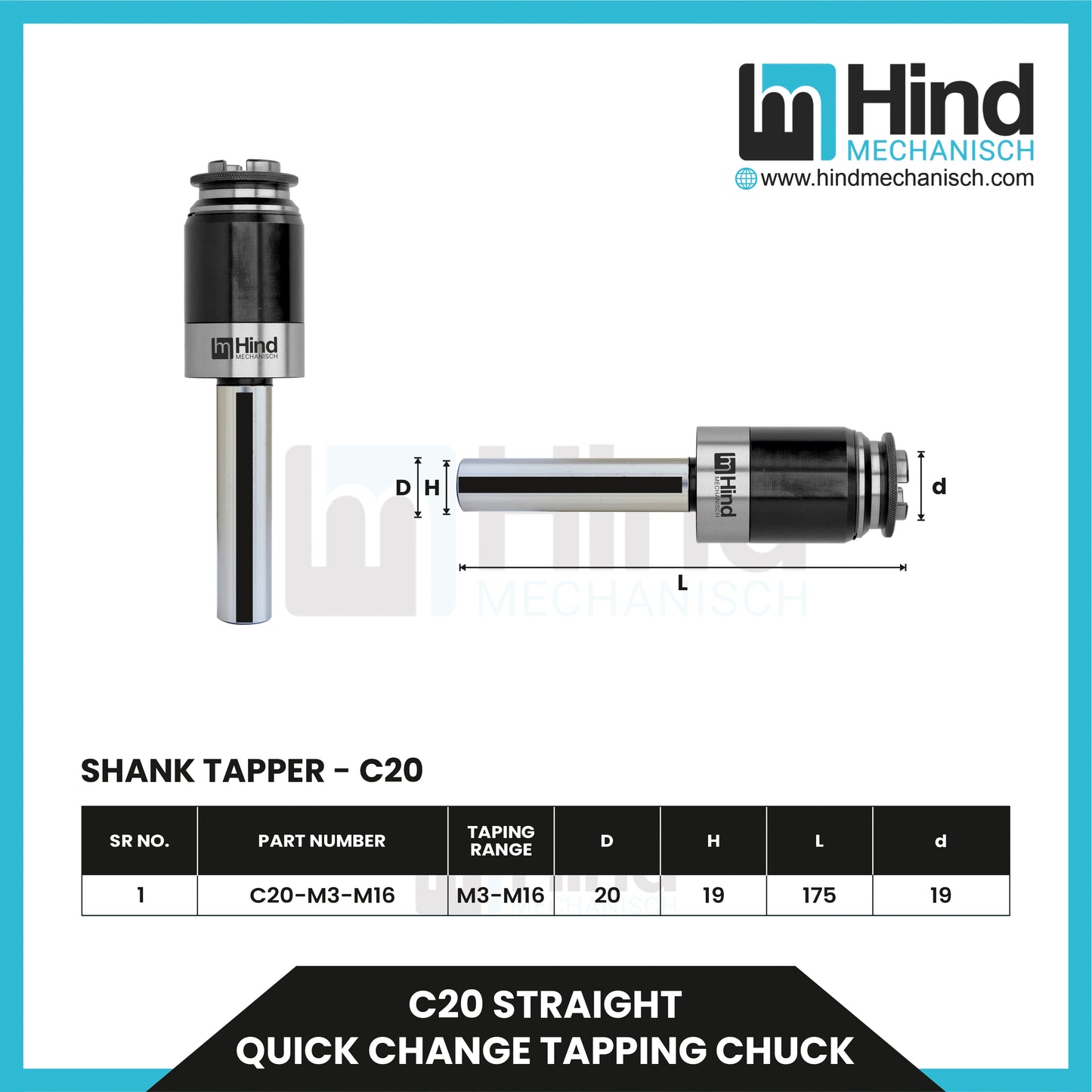 C20 Keyless Drill Chuck Straight Shank Tool Holder