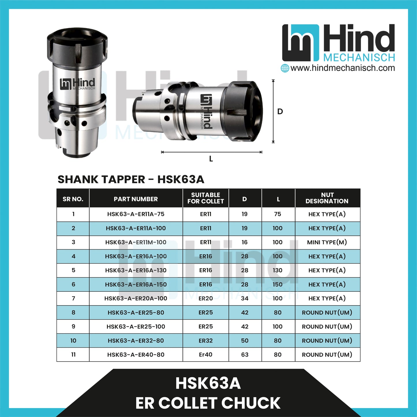 HSK63-A ER Collet Chuck Tool Holder