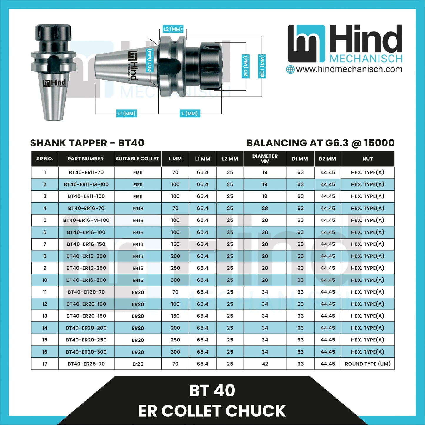 BT40 ER Collet Chuck Tool Holder